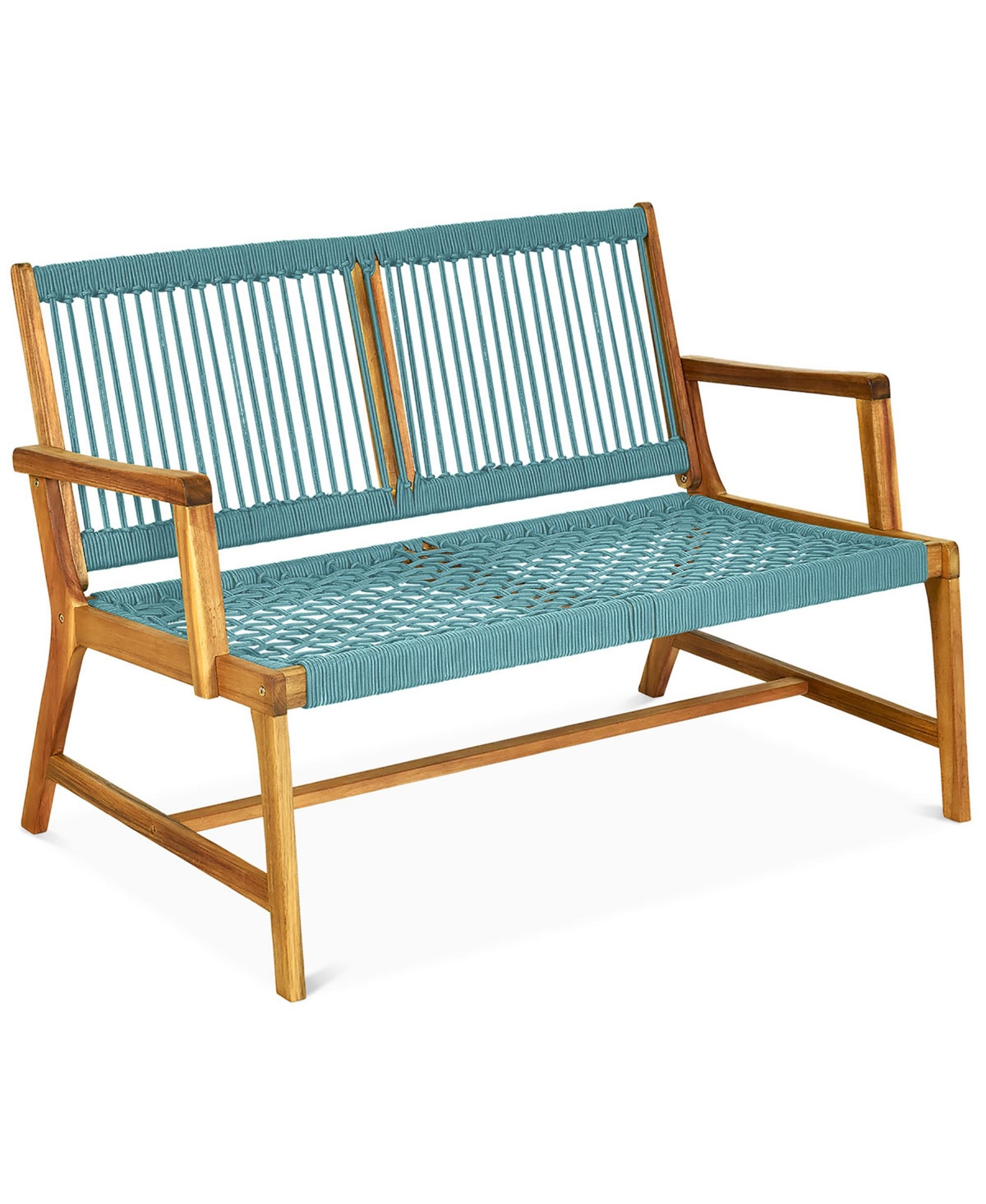 Costway 2-Person Patio Acacia Wood Bench Porch Garden Yard Deck -Aqua