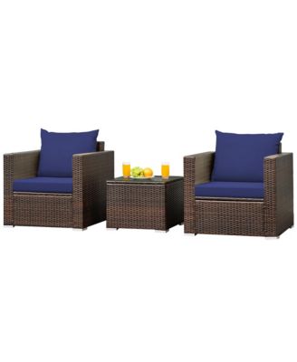 3PCS Patio Rattan Furniture Set Conversation Sofa Cushioned