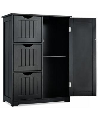  24''(L) x 12''(W) x 32''(H) Bathroom Floor Cabinet Side Storage Cabinet with 3 Drawers and 1 Cupboard