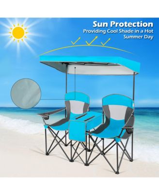 Portable Folding Camping Canopy Chairs w/ Cup Holder Cooler