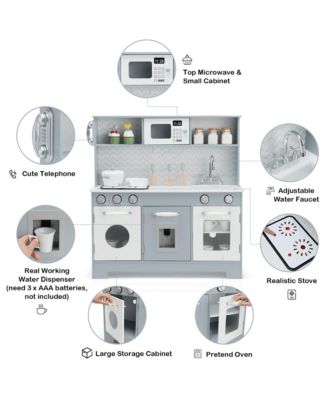 Pretend Play Kitchen Wooden Toy Set for Kids w/ Realistic Light & Sound