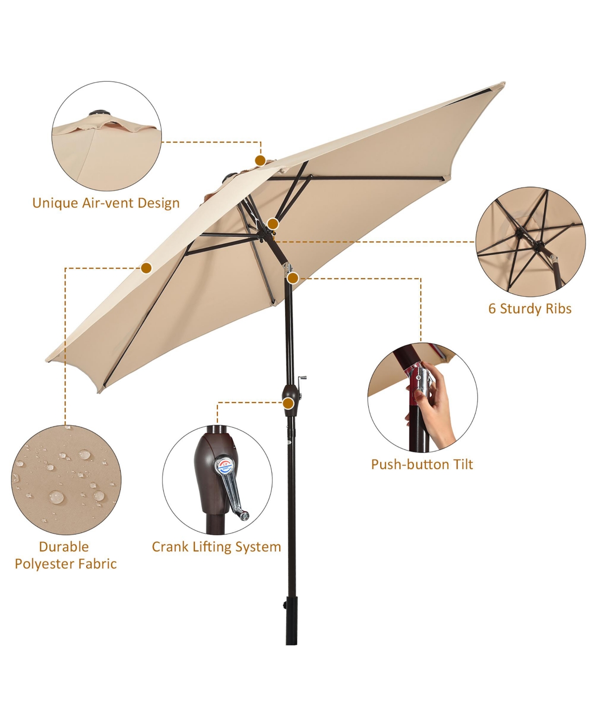 9Ft Outdoor Market Patio Table Umbrella Push Button Tilt Crank Lift