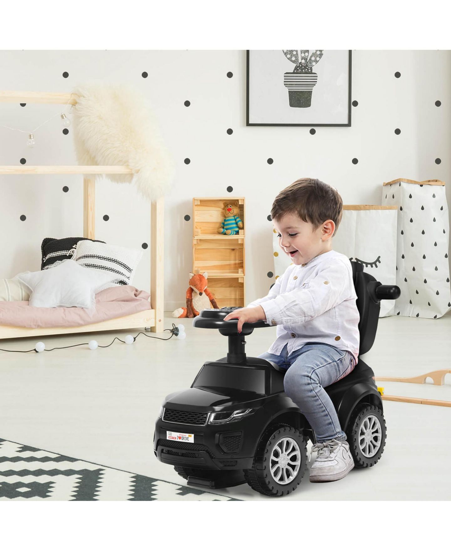 Детская игрушка Costway 3 in 1 Ride-On Push Car with Music, Ages 1+, цвет: Чёрный — фото 8