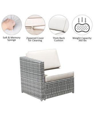 8PCS Patio Rattan Sofa Sectional Conversation Furniture Set w/ White Cushion