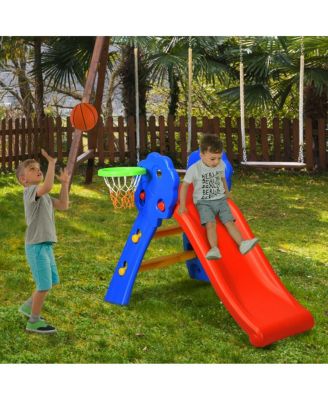 2 Step Indoors Kids Plastic Folding Slide with Basketball Hoop