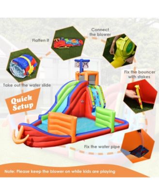 6-in-1 Pirate Ship Waterslide Kid Inflatable Castle with Water Guns and 735W Blower
