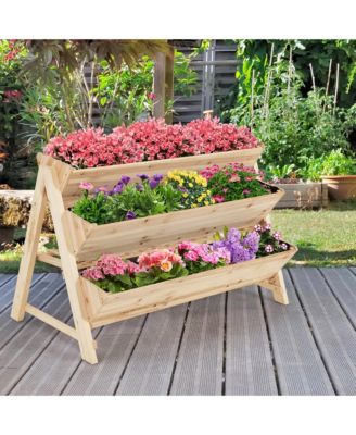 3 Tier Wooden Vertical Raised Garden Bed with Storage Shelf