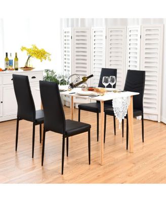 Set of 4 High Back Dining Chairs with PVC Leather and Non-Slip Feet Pads