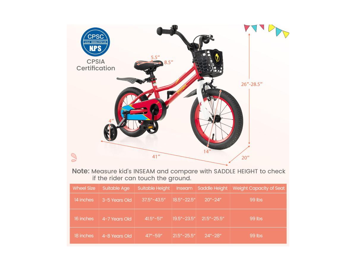 Slickblue 14 Inch Kids Bike with 2 Training Wheels for 3-5 Years Old