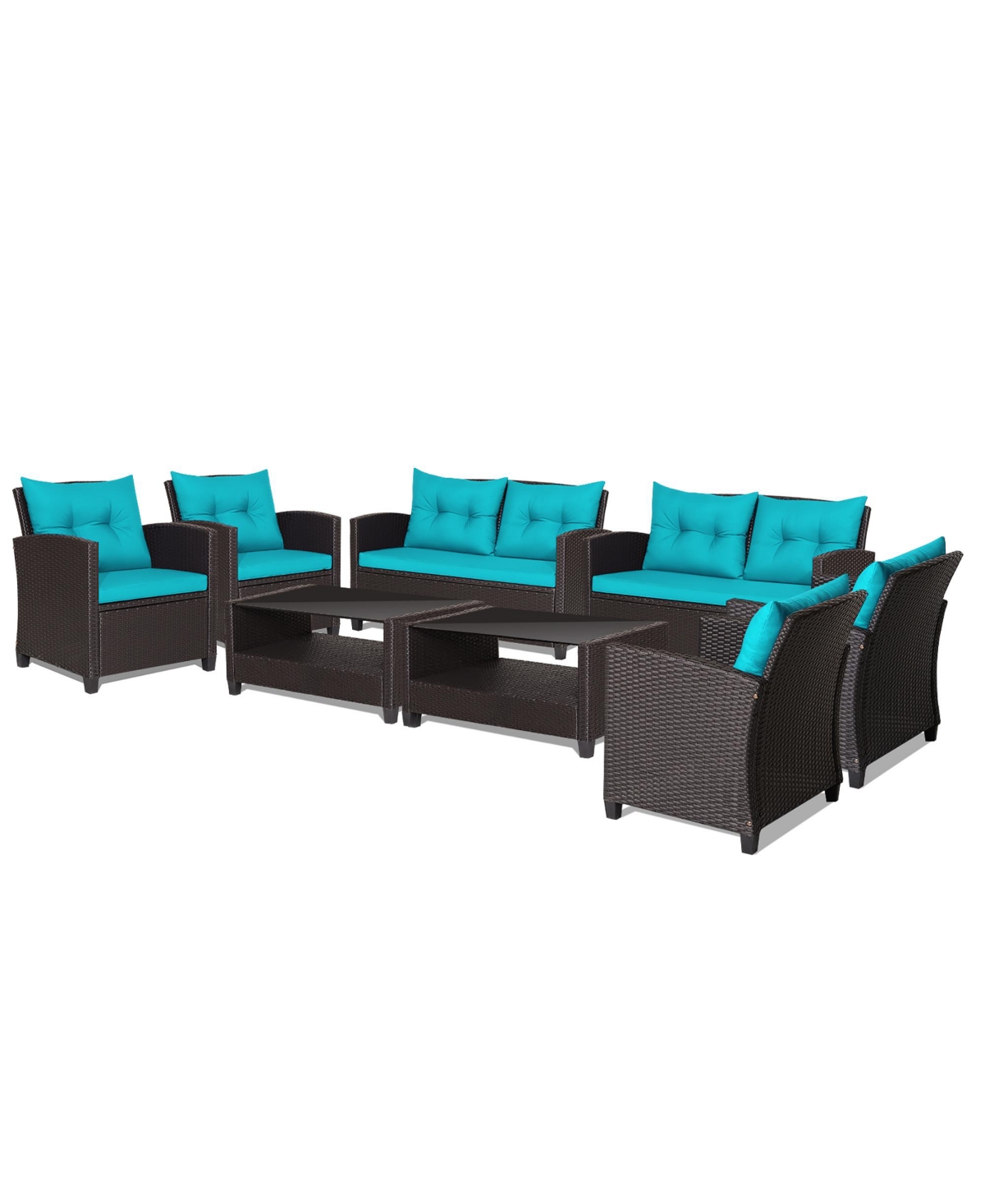 Gymax 4PCS Outdoor Conversation Set Patio Pe Rattan Set w/ Glass Table & Sofa Cushions