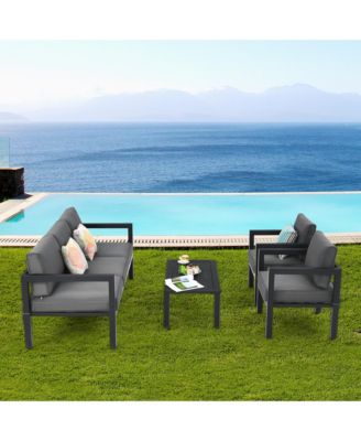 4PCS Patio Conversation Furniture Set Outdoor Cushioned Sectional Sofa Set