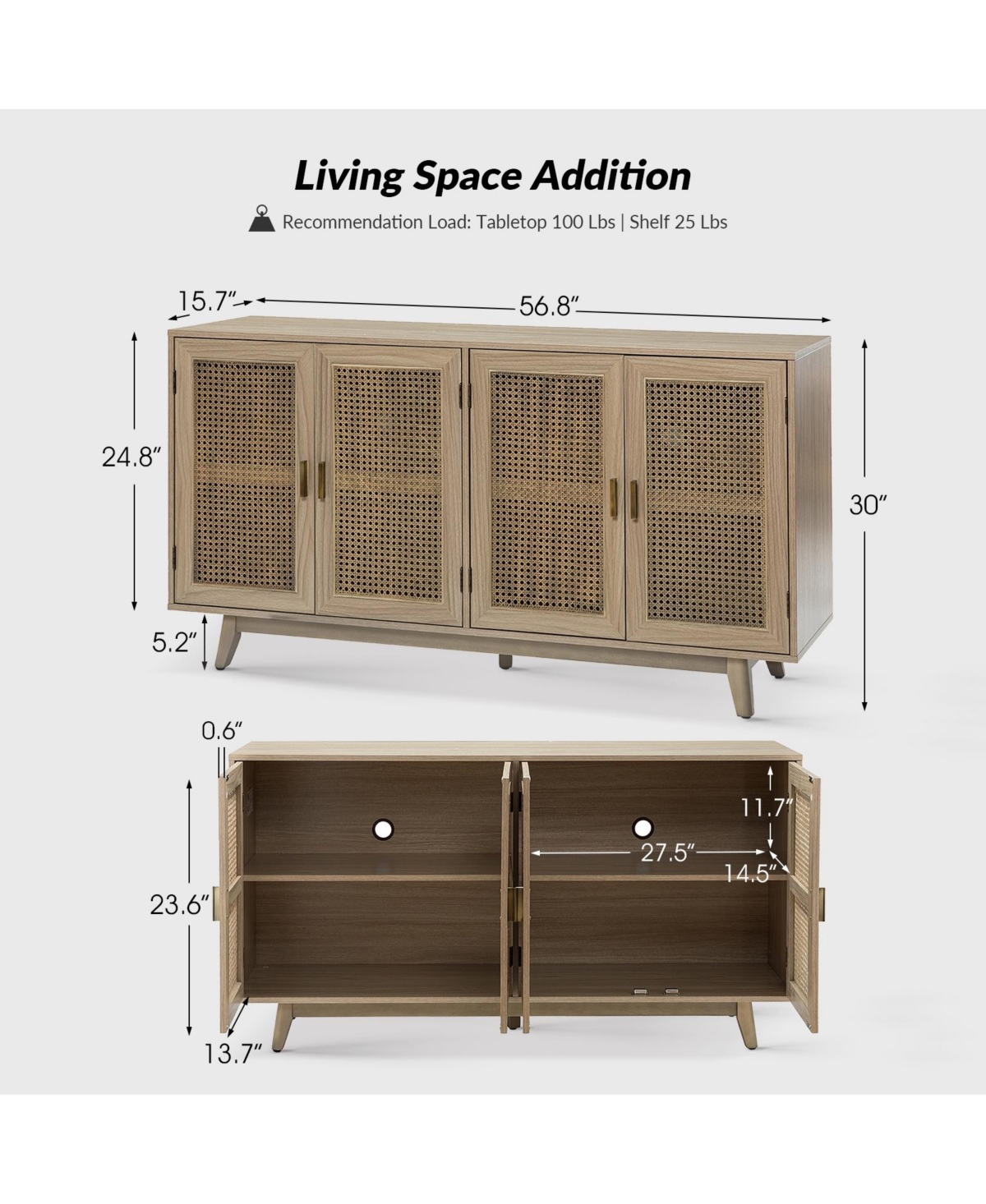 Hulala Home Byblis Rattan Tv Stand for TVs up to 65"