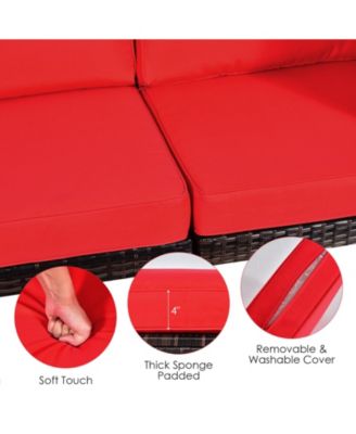 6PCS Rattan Outdoor Sectional Sofa Set Patio Furniture Set w/ Red Cushions