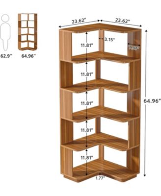6 Tier Corner Bookshelf, 64.9 Inch Tall Industrial Corner Bookcase with Anti-Drop Panel, Freestanding Wood Grain Corner Shelf Display Rack Storage Organizer for Home Office