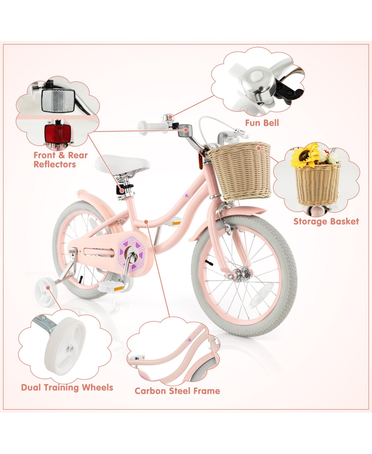 Gymax 18'' Retro Style Kids Bike Bicycle w/ Height Adjustable Handlebar & Seat- Pink