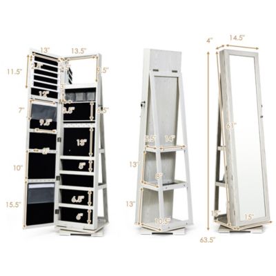 360degree Rotatable Jewelry Cabinet 2-in-1 Lockable Mirrored Organizer
