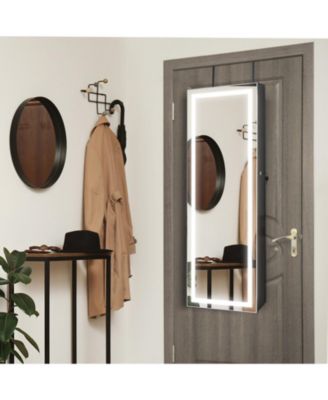 Door Wall Mount Touch Screen LED Light Mirrored Jewelry Cabinet Storage