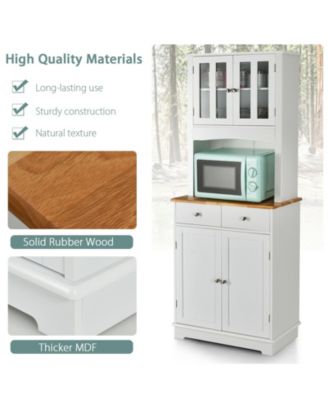 67" Tall MDF, Engineered & Rubber Wood, Wood Top, Hutch, Adjustable Shelves, Glass Doors Kitchen Pantry Cabinet