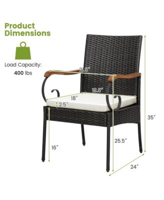 4PCS Patio PE Wicker Chairs Acacia Wood Armrests with Soft Zippered Cushion Garden