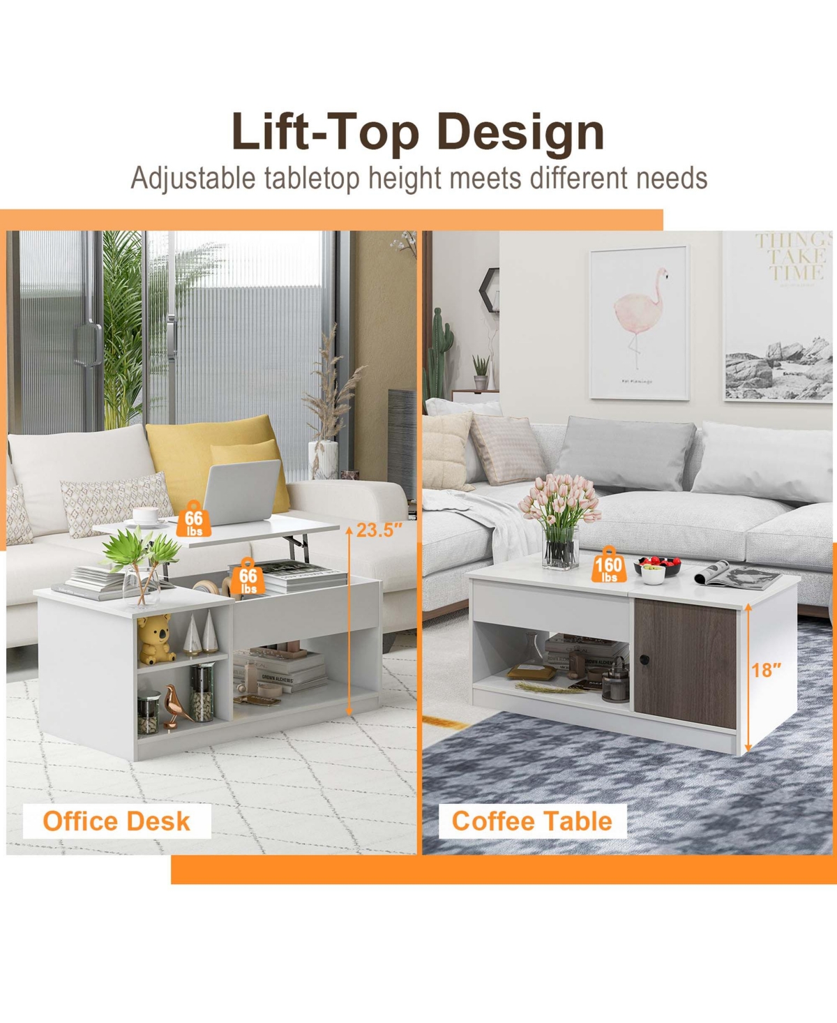 Costway Lift-Top Coffee Table Modern Cocktail Table with Lift Tabletop for Home Office