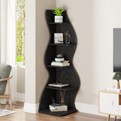 Modern 5-Tier Corner Shelf Wall Bookshelf Stylish Small Bookcase Storage Rack Plant Stand for Living Room Home Office Kitchen