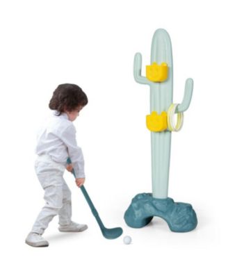 Toddler 3-in-1 Cactus Toy Stand Sports Activity Center with Golf and Ring-Toss