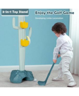 Toddler 3-in-1 Cactus Toy Stand Sports Activity Center with Golf and Ring-Toss
