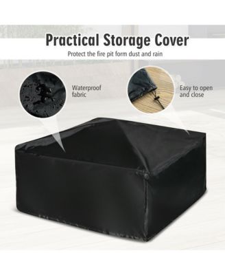 32'' 3 in 1 Outdoor Square Fire Pit Table W/ BBQ Grill Rain Cover for Camping