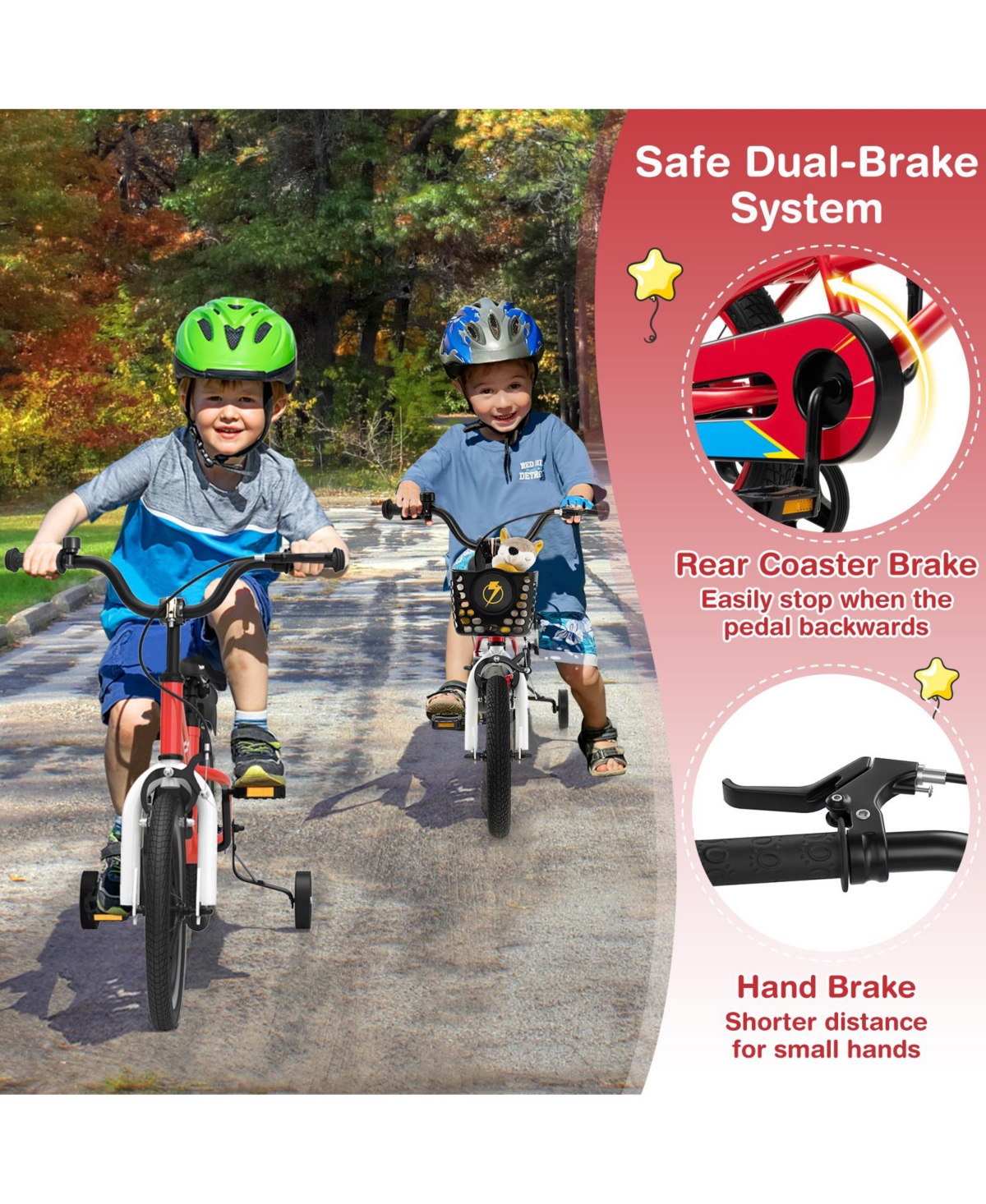 Costway Kid s Bike with Removable Training Wheels & Basket for 3-5 Years Old