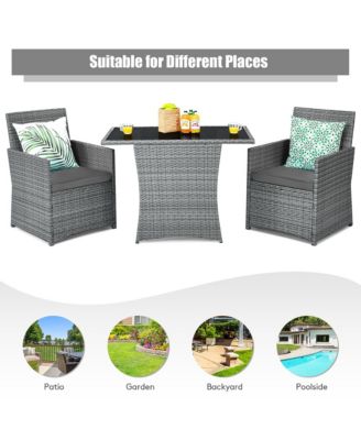 3PCS Patio Rattan Furniture Set Cushioned Sofa Armrest Garden