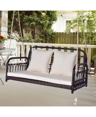 Patio Swing Chair 2-Person Hanging Seat Outdoor Wicker Loveseat Cushioned Porch