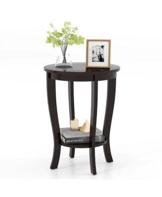 2-Tier End Table – 1 Pc, Wood & Metal, 18'' Round, Compact Design with Storage Shelf, Sofa Side/Nightstand