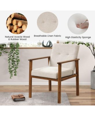 Modern Accent Chair Upholstered Linen Fabric Armchair with Solid Wood Legs