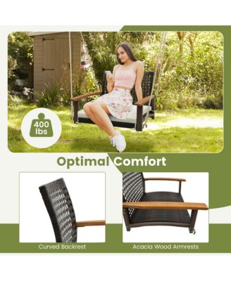 Outdoor Single Swing Chair Bench 1-Person Rattan Porch Swing with Cushion