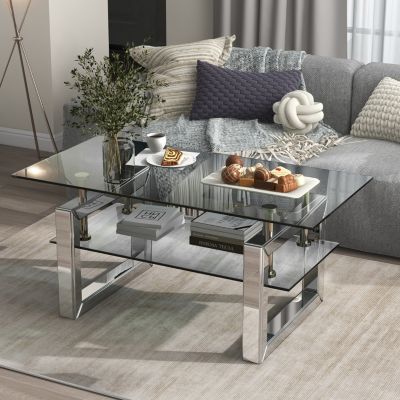 Tempered Glass Coffee Table (39.4" x 19.7" x 17.7")
