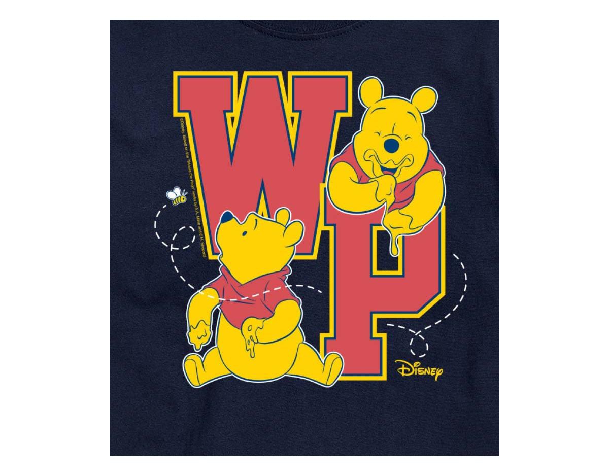 Airwaves Hybrid Apparel Winnie The Pooh Collegiate Letters Mens Short Sleeve Tee In Navy