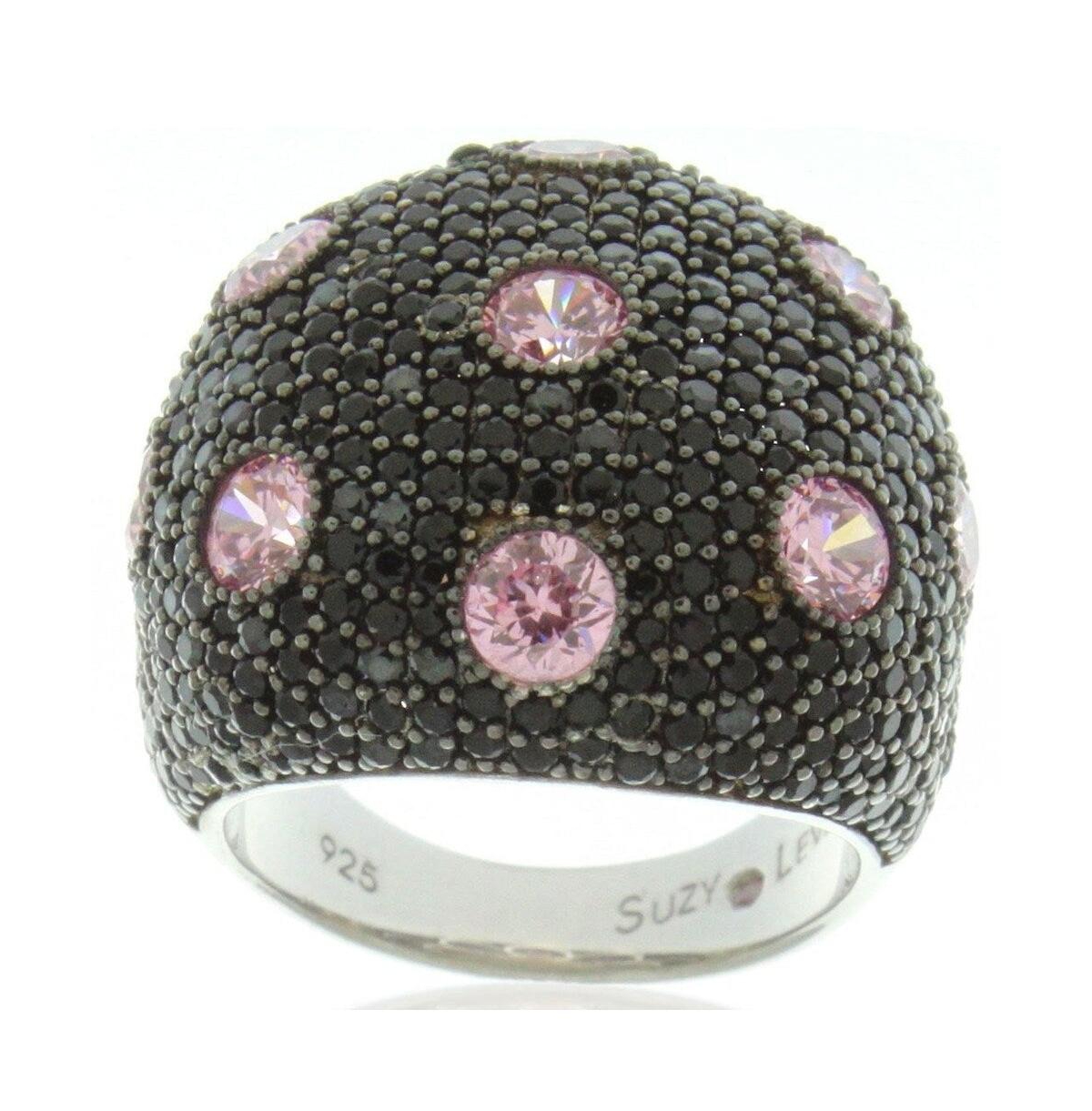 Suzy Levian Sterling Silver Cubic Zirconia Black and Pink Pave Oversized Dome Ring - Black