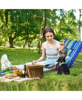3 Pieces Beach Lounge Chair Mat Set 2 Adjustable Lounge Chairs with Table Stripe