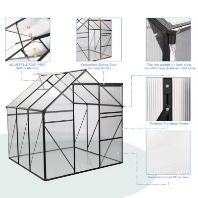 Streamdale 6x6FT Black Polycarbonate Greenhouse with Raised Base and Anchor