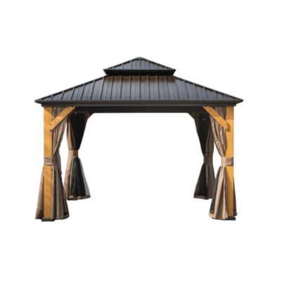 12'X12' Hardtop Gazebo with Cedar Wood Frame and Curtains