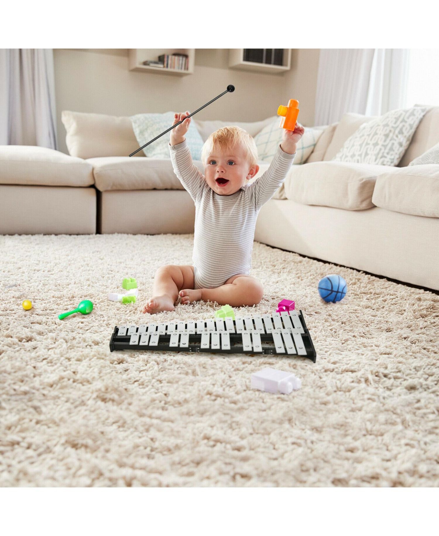 32-Note Glockenspiel Xylophone Percussion Bell Kit with Adjustable Stand