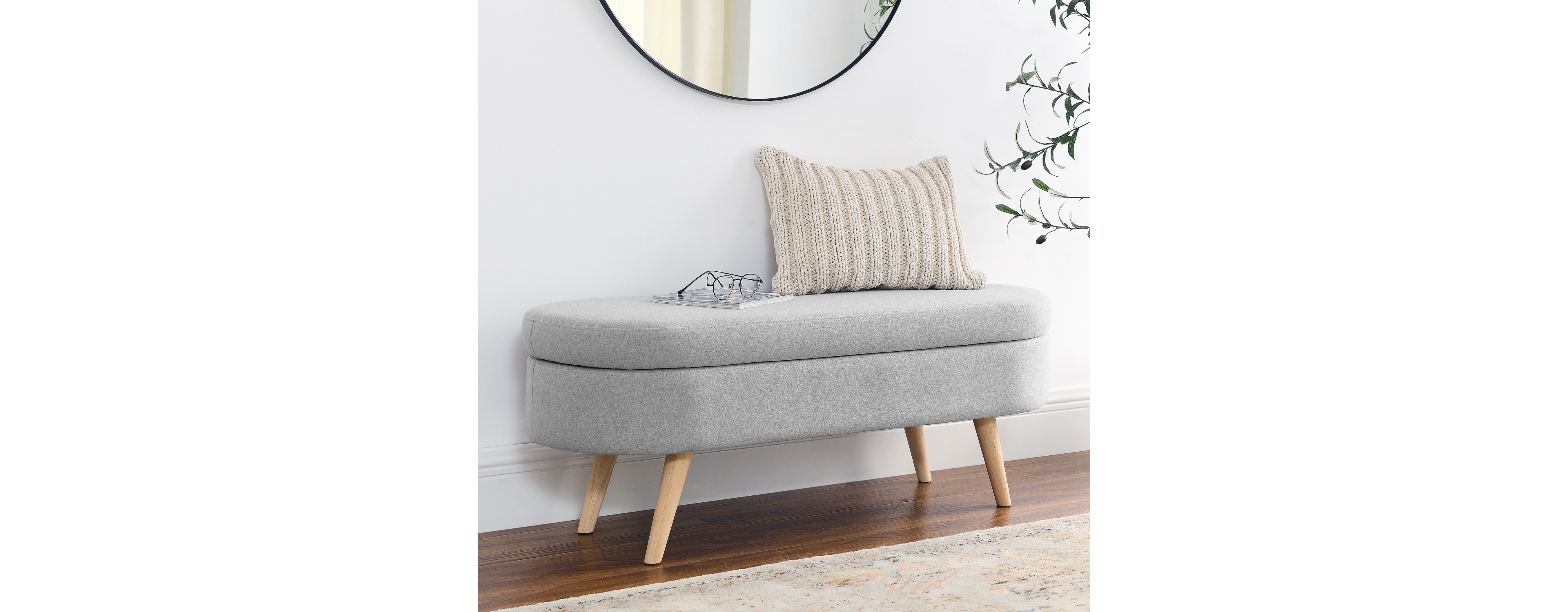 Streamdale Furniture Ottoman Oval Storage Bench, Rubberwood Legs