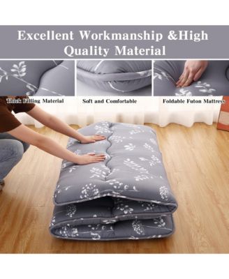 3" Thick Futon Mattress Floral Print Floor Mattress Pad Portable Dorm Sleeping Pad, Twin Size