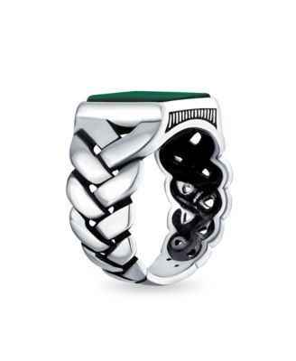 Braided Cable Wheat Wide Link Chain Band Large s Rectangle Statement Signet Ring Sterling Silver