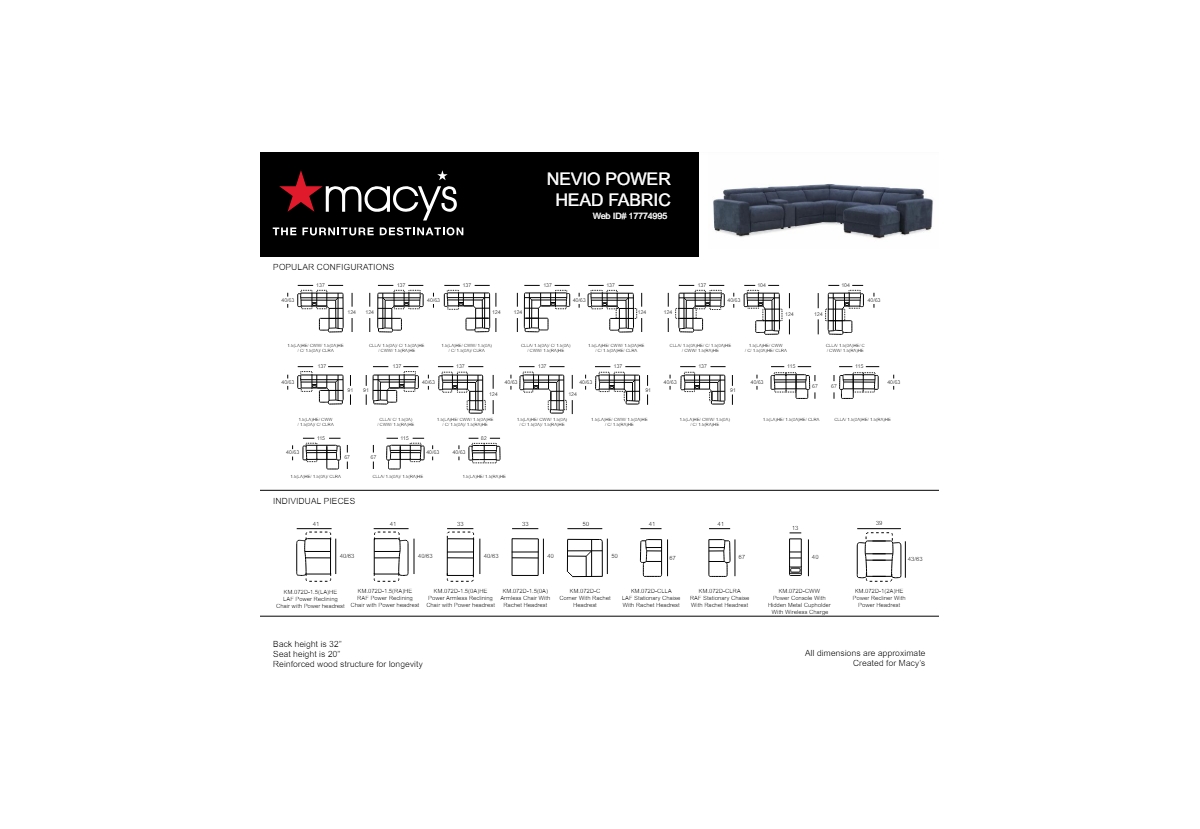 MACY'S NEVIO 5-PC. FABRIC POWER HEADREST SECTIONAL AND CHAISE WITH 2 POWER MOTION CHAIRS 