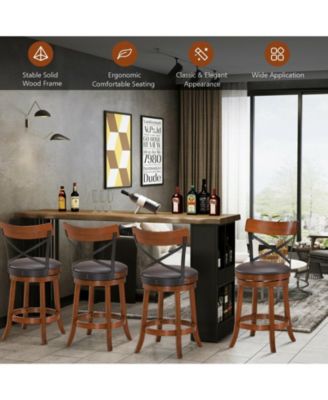 Set of 2 Bar Stools 360-Degree Swivel Dining Bar Chairs with Rubber Wood Legs