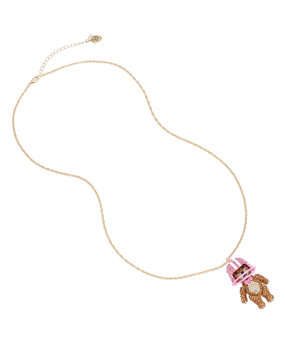 Betsey Johnson Faux Stone Football Bear Pendant Necklace In Gold