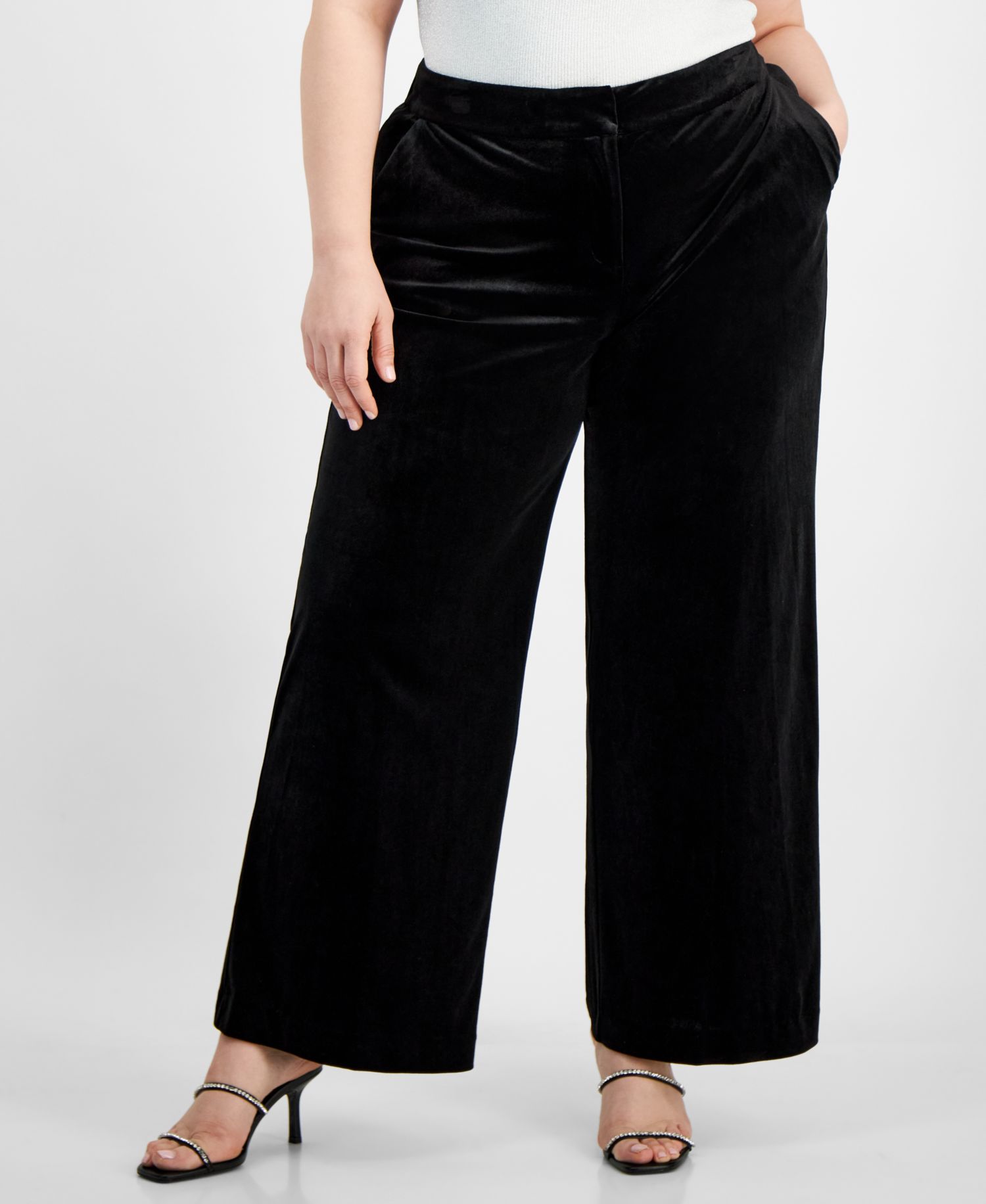 ASL Plus Size Velvet Mid-Rise Wide-Leg Pants