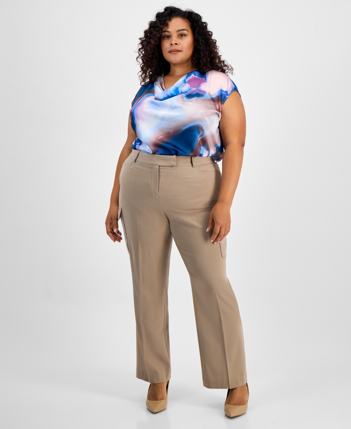 Plus Size Straight-Leg Cargo Pants - Latte