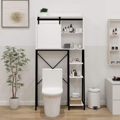 Barn Door Over-The-Toilet Cabinet with Adjustable Shelves